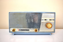 Load image into Gallery viewer, Dawn Blue and Silver 1963 Bulova Model 370 AM FM Vacuum Tube Radio Excellent Condition! Works Great!