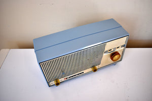 Dawn Blue and Silver 1963 Bulova Model 370 AM FM Vacuum Tube Radio Excellent Condition! Works Great!