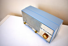 Load image into Gallery viewer, Dawn Blue and Silver 1963 Bulova Model 370 AM FM Vacuum Tube Radio Excellent Condition! Works Great!