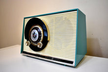 Load image into Gallery viewer, Seafoam Turquoise 1959 General Electric Model 861 Vacuum Tube AM Radio Sputnik Atomic Age Beauty! Excellent Plus Condition!