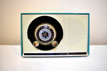 Load image into Gallery viewer, Seafoam Turquoise 1959 General Electric Model 861 Vacuum Tube AM Radio Sputnik Atomic Age Beauty! Excellent Plus Condition!