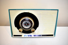 Load image into Gallery viewer, Seafoam Turquoise 1959 General Electric Model 861 Vacuum Tube AM Radio Sputnik Atomic Age Beauty! Excellent Plus Condition!