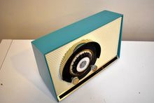 Load image into Gallery viewer, Seafoam Turquoise 1959 General Electric Model 861 Vacuum Tube AM Radio Sputnik Atomic Age Beauty! Excellent Plus Condition!