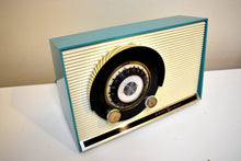 Load image into Gallery viewer, Seafoam Turquoise 1959 General Electric Model 861 Vacuum Tube AM Radio Sputnik Atomic Age Beauty! Excellent Plus Condition!