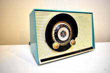 Load image into Gallery viewer, Seafoam Turquoise 1959 General Electric Model 861 Vacuum Tube AM Radio Sputnik Atomic Age Beauty! Excellent Plus Condition!