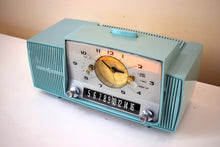 Load image into Gallery viewer, Bluetooth MP3 Ready To Go - Sonic Blue Mid Century 1958 General Electric Model 913D Vacuum Tube AM Clock Radio Beauty Sounds Fantastic!