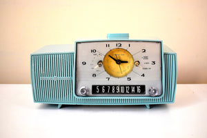 Bluetooth MP3 Ready To Go - Sonic Blue Mid Century 1958 General Electric Model 913D Vacuum Tube AM Clock Radio Beauty Sounds Fantastic!