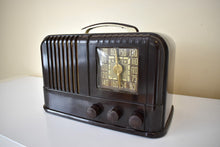 Load image into Gallery viewer, Mocha Brown Bakelite 1946 Arvin Model 664 Vacuum Tube AM Radio Sounds Great! Art Deco Design!