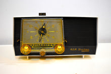 Load image into Gallery viewer, Charcoal and White 1959 RCA Victor Model 1-C-5JE Vacuum Tube AM Clock Radio Sounds Like A Dream!