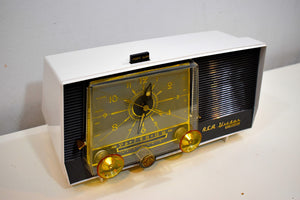 Charcoal and White 1959 RCA Victor Model 1-C-5JE Vacuum Tube AM Clock Radio Sounds Like A Dream!