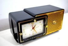 Load image into Gallery viewer, Luxor Black 1957 Bulova Model 120 Vacuum Tube AM Clock Radio Excellent Condition!