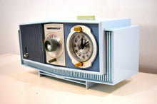 画像をギャラリービューアに読み込む, ブルーオンブルー ミッドセンチュリー 1963年 モトローラモデル C19B25 真空管AM時計ラジオ レアカラーコンボ！