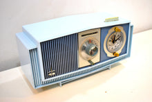 Charger l&#39;image dans la galerie, Blue on Blue Mid-Century 1963 Motorola Model C19B25 Tube AM Clock Radio Rare Color Combo!