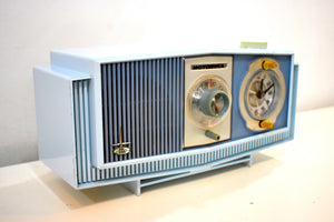 Blue on Blue Mid-Century 1963 Motorola Model C19B25 Tube AM Clock Radio Rare Color Combo!