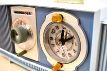 Load image into Gallery viewer, Blue on Blue Mid-Century 1963 Motorola Model C19B25 Tube AM Clock Radio Rare Color Combo!