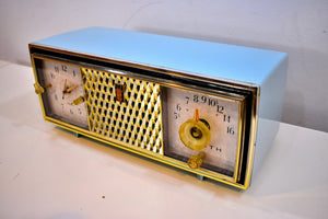 Diamond Blue and Gold Mid Century Vintage 1960 Zenith The Saxony Model C520B AM Vacuum Tube Clock Radio Opulent Looks Sounds Primo!