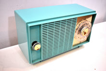 Load image into Gallery viewer, NOS Turquoise 1959 General Electric Model T129 AM Vintage Radio Mid Century Pristine Condition Original Box!