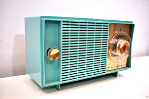 NOS Turquoise 1959 General Electric Model T129 AM Vintage Radio Mid Century Pristine Condition Original Box!