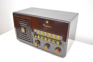 Mocha Brown Bakelite 1949 AM/FM Emerson Model 659 Brown Swirly Marbled Vacuum Tube Radio Works Great! Solid Built!