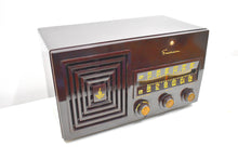 Load image into Gallery viewer, Mocha Brown Bakelite 1949 AM/FM Emerson Model 659 Brown Swirly Marbled Vacuum Tube Radio Works Great! Solid Built!