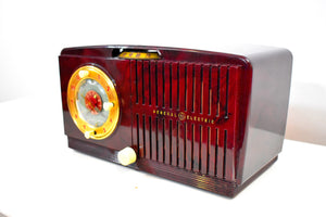 Burgundy Marble Mid Century Vintage 1954 General Electric Model 515 AM Vacuum Tube Radio Looks Great Popular Model!