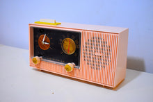 Load image into Gallery viewer, Buffy Pink 1959 Admiral Y3564 Vintage Atomic Age Vacuum Tube AM Radio Clock Mid Century Nightstand!