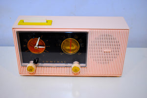 Buffy Pink 1959 Admiral Y3564 Vintage Atomic Age Vacuum Tube AM Radio Clock Mid Century Nightstand!
