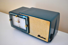 Load image into Gallery viewer, Sherwood Green and Gold 1957 Bulova Model 100 AM Antique Clock Radio Simply Fabulous!