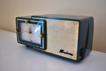 Load image into Gallery viewer, Sherwood Green and Gold 1957 Bulova Model 100 AM Antique Clock Radio Simply Fabulous!