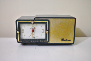 Sherwood Green and Gold 1957 Bulova Model 100 AM Vacuum Tube Clock Radio Simply Fabulous!