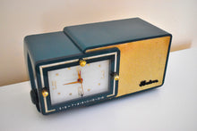 Load image into Gallery viewer, Sherwood Green and Gold 1957 Bulova Model 100 AM Antique Clock Radio Simply Fabulous!