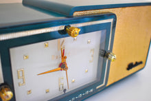 Load image into Gallery viewer, Sherwood Green and Gold 1957 Bulova Model 100 AM Antique Clock Radio Simply Fabulous!