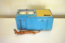 Load image into Gallery viewer, Egyptian Turquoise and Gold 1959 Bulova Model 100 AM Vacuum Tube Clock Radio Simply Fabulous! Works Great!