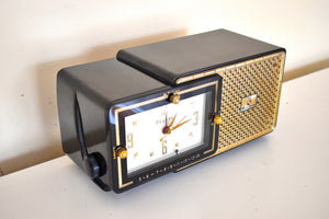 Luxor Black and Gold 1959 Bulova Model 100 AM Vacuum Tube Radio Rare Model Superb Sounding Bling Bling!