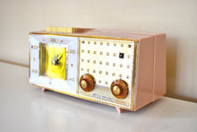 Load image into Gallery viewer, Park Avenue Pink 1959 Bulova Model 190 Vacuum Tube AM Clock Radio Mid Century Bling!