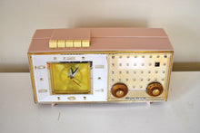 Load image into Gallery viewer, Park Avenue Pink 1959 Bulova Model 190 Vacuum Tube AM Clock Radio Mid Century Bling!
