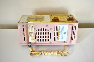 Park Avenue Pink 1959 Bulova Model 190 Vacuum Tube AM Clock Radio Mid Century Bling!