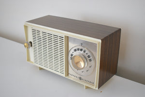 Bluetooth Ready To Go - Wood Paneling and White 1966 General Electric Model T-199D AM Vacuum Tube Radio Works Great!