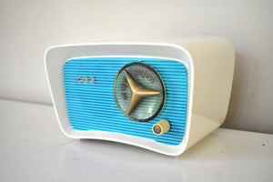 アクア ターコイズとホワイト 1959 CBS モデル 2160 AM 真空管ラジオ ボタンのようにかわいい、素晴らしいサウンドです。
