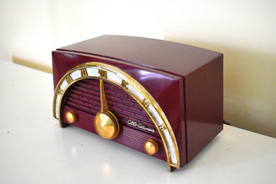 Burgundy Bakelite 1954 CBS Columbia Model 5165 Vacuum Tube AM Radio Rainbow Dial Sounds Great!