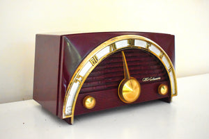 Burgundy Bakelite 1954 CBS Columbia Model 5165 Vacuum Tube AM Radio Rainbow Dial Sounds Great!