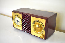 Load image into Gallery viewer, Red Burgundy 1953 CBS Columbia Model 5440 Vacuum Tube AM Radio Checkerboard Grill Excellent Plus Condition Sounds Great!