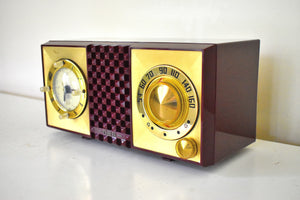 Red Burgundy 1953 CBS Columbia Model 5440 Vacuum Tube AM Radio Checkerboard Grill Excellent Plus Condition Sounds Great!