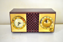 Load image into Gallery viewer, Red Burgundy 1953 CBS Columbia Model 5440 Vacuum Tube AM Radio Checkerboard Grill Excellent Plus Condition Sounds Great!