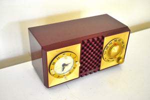 Red Burgundy 1953 CBS Columbia Model 5440 Vacuum Tube AM Radio Checkerboard Grill Excellent Plus Condition Sounds Great!