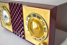 Load image into Gallery viewer, Red Burgundy 1953 CBS Columbia Model 5440 Vacuum Tube AM Radio Checkerboard Grill Excellent Plus Condition Sounds Great!