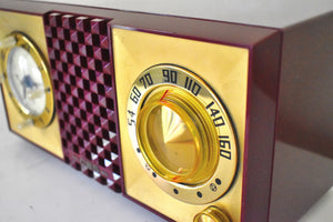 Red Burgundy 1953 CBS Columbia Model 5440 Vacuum Tube AM Radio Checkerboard Grill Excellent Plus Condition Sounds Great!