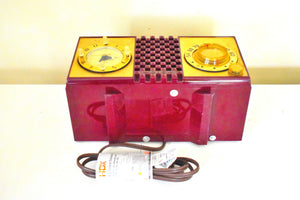 Red Burgundy 1953 CBS Columbia Model 5440 Vacuum Tube AM Radio Checkerboard Grill Excellent Plus Condition Sounds Great!