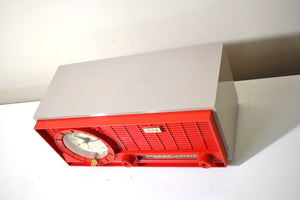 Red and Grey Mid Century Retro 1959-1961 CBS Model C220 Vacuum Tube AM Clock Radio Never Before Seen Color Combo!