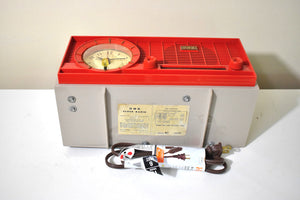 Red and Grey Mid Century Retro 1959-1961 CBS Model C220 Vacuum Tube AM Clock Radio Never Before Seen Color Combo!